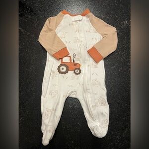 Baby Essentials Tractor Print Footie - Cream and Orange